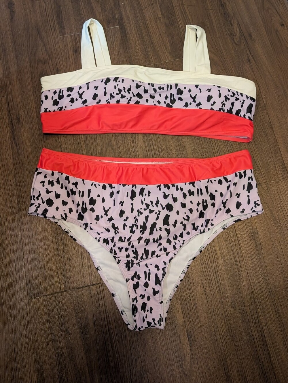 White Purple Pink Animal Print Plus Swimsuit
